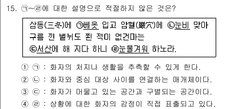 9급_국가직_공무원_국어 2015년 15번 - 정답과 핵심 포인트를 검수 중인 기출문제