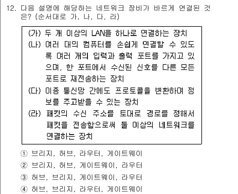 9급_국가직_공무원_네트워크보안 2017년 12번 - 정답과 핵심 포인트를 검수 중인 기출문제
