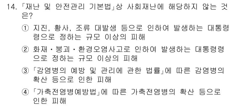 9급_국가직_공무원_재난관리론 2016년 14번 - 정답과 핵심 포인트를 검수 중인 기출문제