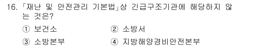 9급_국가직_공무원_재난관리론 2016년 16번 - 정답과 핵심 포인트를 검수 중인 기출문제