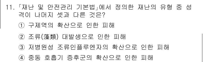9급_국가직_공무원_재난관리론 2017년 11번 - 정답과 핵심 포인트를 검수 중인 기출문제