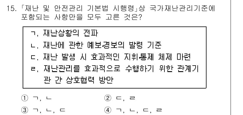 9급_국가직_공무원_재난관리론 2017년 15번 - 정답과 핵심 포인트를 검수 중인 기출문제