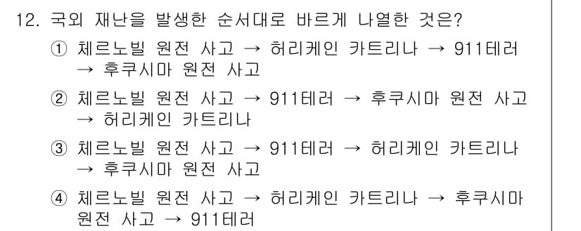 9급_국가직_공무원_재난관리론 2018년 12번 - 국가 재난 발생 순서는 사고의 원인과 그에 따른 응급 대응 순서를 반영해... 에 관한 핵심 기출문제