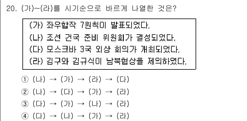9급_국가직_공무원_한국사 2019년 20번 - (가)와 (라)는 각각 정부의 주요 체제를 설명하고 있으며, (나)는 특... 에 관한 핵심 기출문제