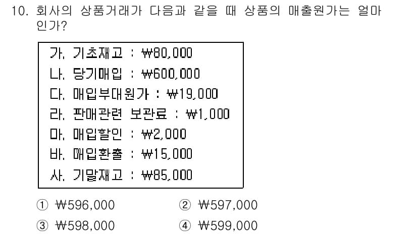 전산회계운용사_1급 2019년 10번 - 정답과 핵심 포인트를 검수 중인 기출문제