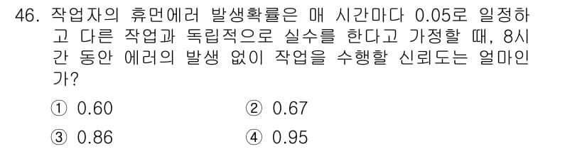 인간공학기사 2019년 46번 - 주어진 문제는 작업자의 휴먼 에러 발생 확률에 대한 시나리오를 설명합니다... 에 관한 핵심 기출문제