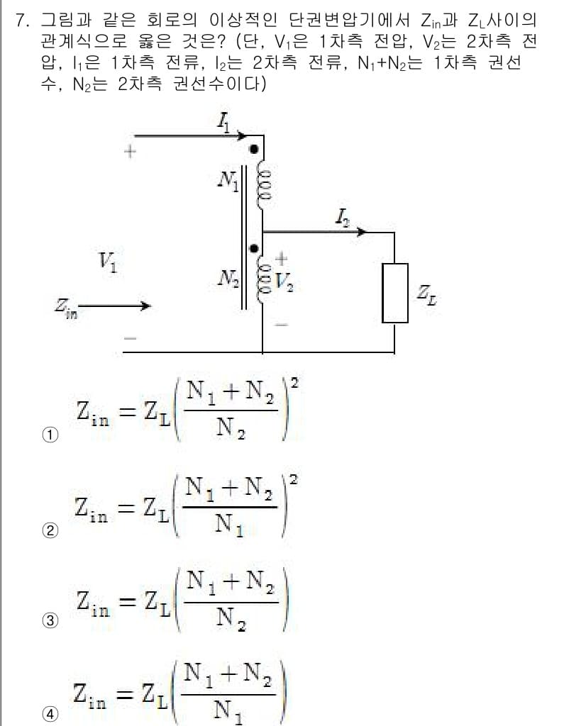 9급_국가직_공무원_전기이론 2017년 7번 - 주어진 회로에서 복소 임피던스 \( Z_{in} \)은 두 개의 직렬 연... 에 관한 핵심 기출문제