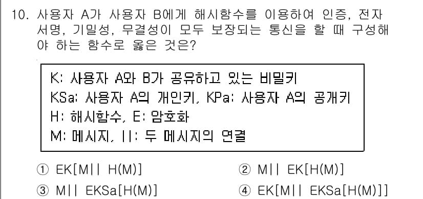 9급_국가직_공무원_정보보호론 2019년 10번 - 정답과 핵심 포인트를 검수 중인 기출문제