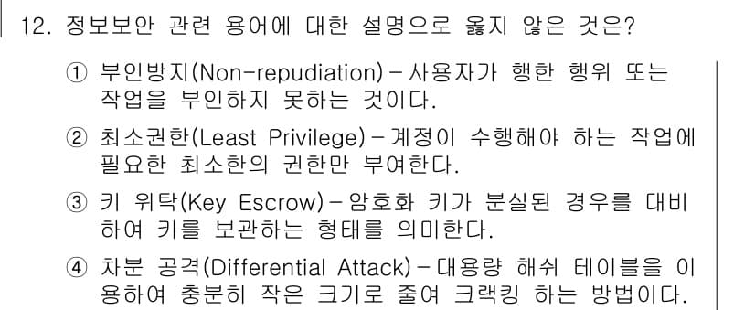 9급_국가직_공무원_정보보호론 2019년 12번 - 정답과 핵심 포인트를 검수 중인 기출문제