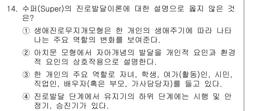 9급_국가직_공무원_직업상담심리학개론 2018년 14번 - 정답과 핵심 포인트를 검수 중인 기출문제