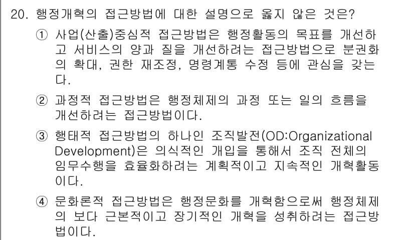 9급_국가직_공무원_행정학개론 2015년 20번 - 정답과 핵심 포인트를 검수 중인 기출문제