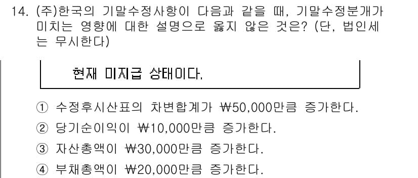 9급_국가직_공무원_회계원리 2015년 12번 - 정답과 핵심 포인트를 검수 중인 기출문제