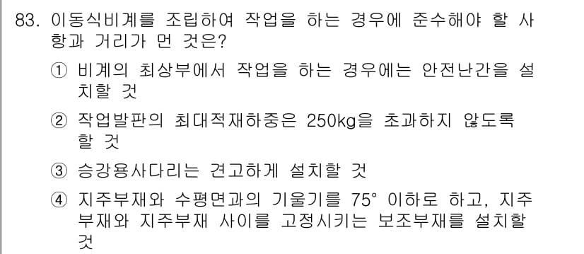 건설안전산업기사 2019년 83번 - 정답과 핵심 포인트를 검수 중인 기출문제