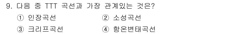 침투비파괴검사기사(구) 2019년 9번 - 정답은 2번 소성곽선입니다. TTT 곡선(시간-온도-변태 곡선)은 주로 ... 에 관한 핵심 기출문제