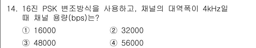 철도신호기사 2015년 14번 - 16진 PSK 변조 방식에서는 1 심볼당 4비트의 정보를 전송할 수 있습... 에 관한 핵심 기출문제