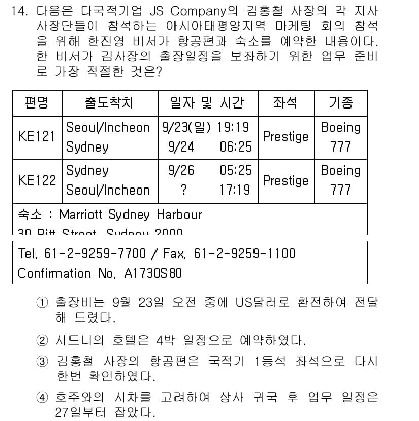 비서_2급 2015년 14번 - 정답과 핵심 포인트를 검수 중인 기출문제
