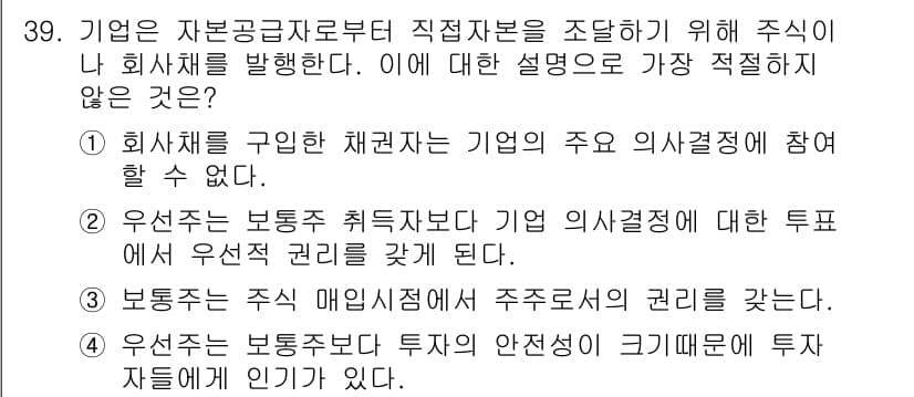 비서_1급 2015년 39번 - 보통 주주총회나 의사결정에 참여하는 것은 주식 보유자에게 주어지는 권리이... 에 관한 핵심 기출문제