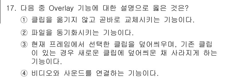 디지털영상편집_2급 2015년 17번 - 정답과 핵심 포인트를 검수 중인 기출문제
