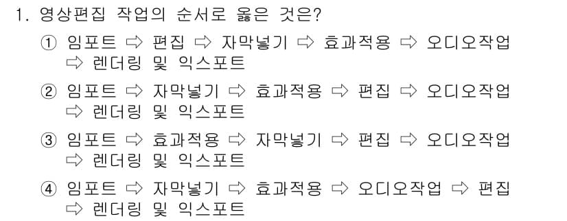 디지털영상편집_2급 2016년 1번 - 정답과 핵심 포인트를 검수 중인 기출문제