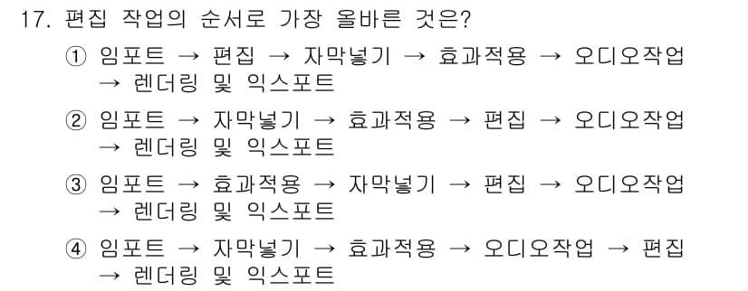 디지털영상편집_2급 2018년 17번 - 정답과 핵심 포인트를 검수 중인 기출문제