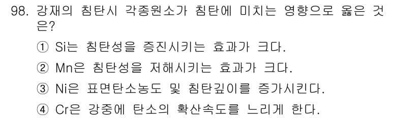 금속재료기사 2016년 98번 - 정답과 핵심 포인트를 검수 중인 기출문제