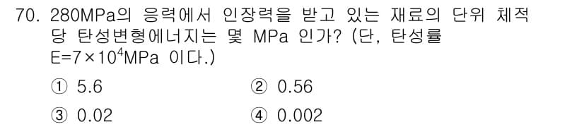 금속재료기사 2018년 70번 - 주어진 문제에서 응력과 탄성률을 사용하여 변형률을 구할 수 있습니다. 응... 에 관한 핵심 기출문제