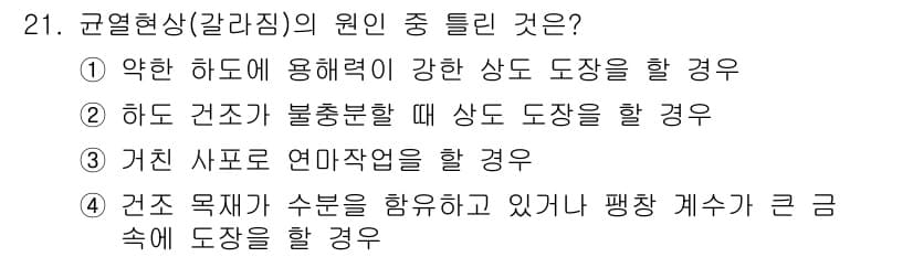 금속도장기능사 2016년 21번 - 정답과 핵심 포인트를 검수 중인 기출문제