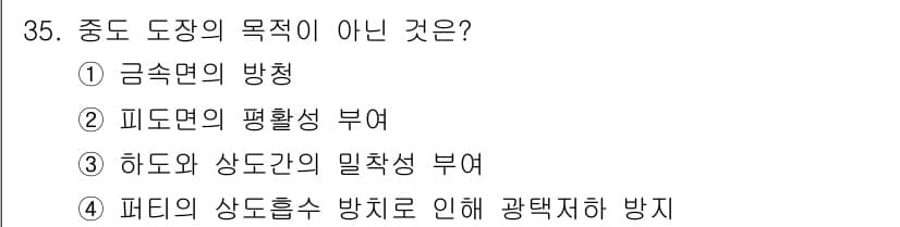 금속도장기능사 2016년 35번 - 정답과 핵심 포인트를 검수 중인 기출문제
