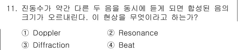 소음진동산업기사 2019년 11번 - 정답과 핵심 포인트를 검수 중인 기출문제
