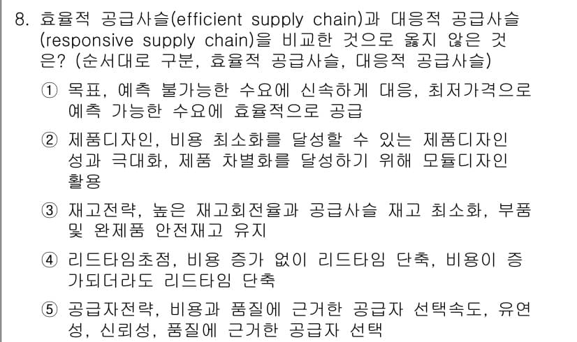 물류관리사_1교시 2017년 8번 - 정답과 핵심 포인트를 검수 중인 기출문제