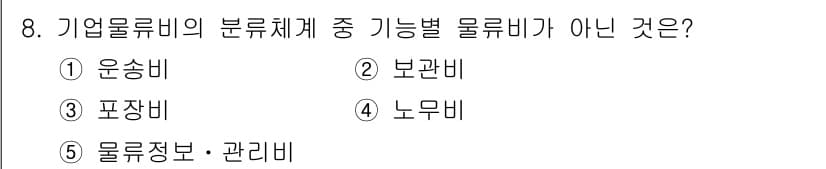 물류관리사_1교시 2018년 8번 - 정답과 핵심 포인트를 검수 중인 기출문제