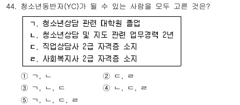 청소년상담사_1급(1교시)(구) 2015년 44번 - 청소년상담사 1급 자격을 취득하기 위해서는 직업상담사 2급 또는 사회복지... 에 관한 핵심 기출문제