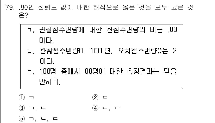 청소년상담사_1급(1교시)(구) 2015년 79번 - 100명 중 80명에 대한 측정 결과는 신뢰도에서 0.80의 의미로 해석... 에 관한 핵심 기출문제