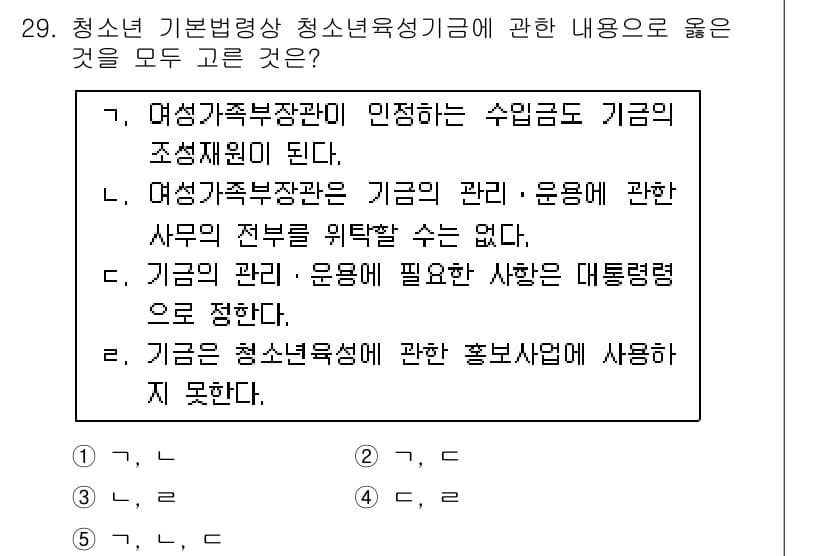 청소년상담사_1급(1교시)(구) 2016년 29번 - 청소년기본법에 따라 청소년육성기금은 관리 및 운영에 대한 규정이 있으며,... 에 관한 핵심 기출문제