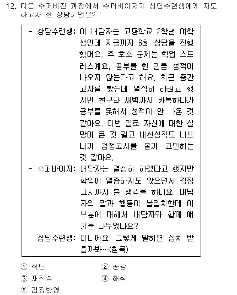 청소년상담사_1급(1교시) 2016년 12번 - 정답과 핵심 포인트를 검수 중인 기출문제