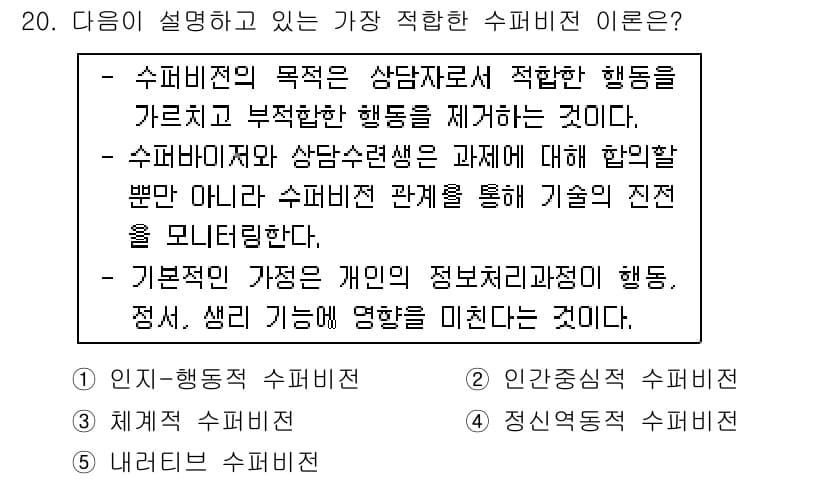 청소년상담사_1급(1교시) 2016년 20번 - 해설: 수렴과정은 상담자가 적합한 행동을 파악하고 부적합한 행동을 제거하... 에 관한 핵심 기출문제
