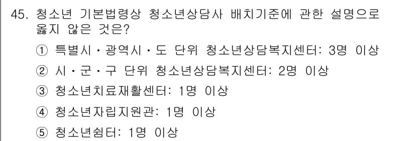 청소년상담사_1급(1교시)(구) 2017년 45번 - 정답과 핵심 포인트를 검수 중인 기출문제