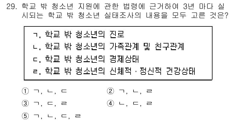 청소년상담사_1급(1교시)(구) 2019년 29번 - 정답 5번은 청소년의 건강 상태와 직결되며, 지원의 방향성과 질환, 정신... 에 관한 핵심 기출문제