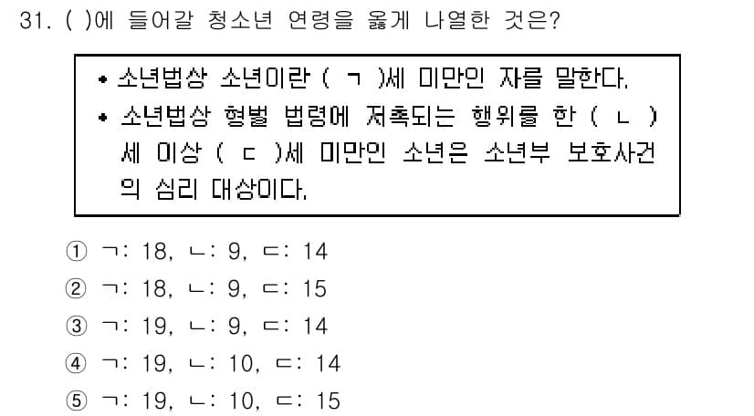 청소년상담사_1급(1교시)(구) 2019년 31번 - . 

청소년상담에서 소년범죄는 청소년의 심리적 요인과 사회적 환경이 복... 에 관한 핵심 기출문제