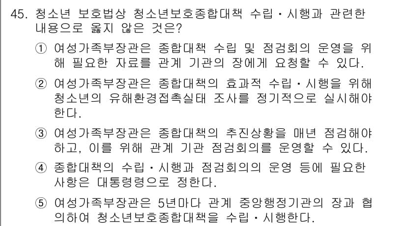 청소년상담사_1급(1교시) 2019년 45번 - 정답 5번은 청소년 보호 방침의 청소년 상담사의 역할과 관련하여 특정한 ... 에 관한 핵심 기출문제