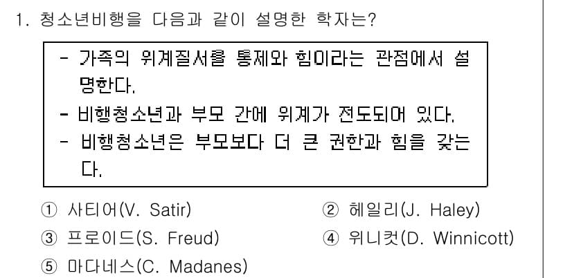 청소년상담사_1급(2교시)(구) 2016년 1번 - 정답과 핵심 포인트를 검수 중인 기출문제