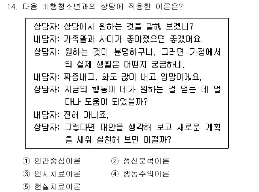 청소년상담사_1급(2교시)(구) 2017년 14번 - 정답과 핵심 포인트를 검수 중인 기출문제