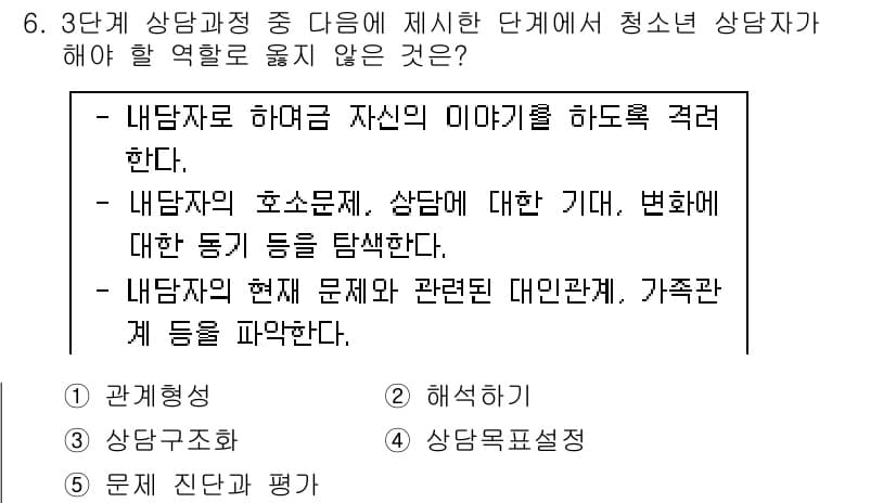 청소년상담사_2급(1교시)(구) 2015년 6번 - 청소년 상담자가 내담자의 이야기를 경청하는 것은 중요하지만, 자신의 경험... 에 관한 핵심 기출문제