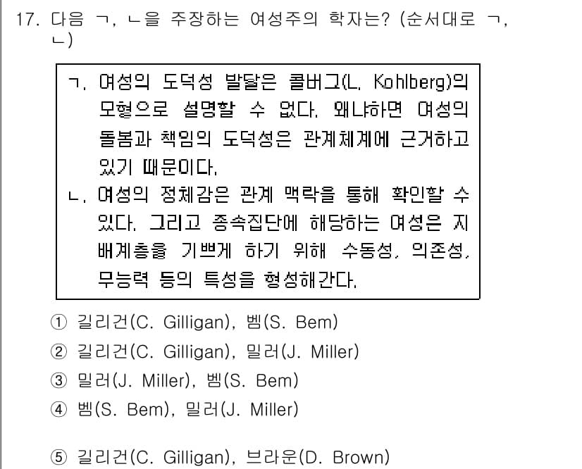 청소년상담사_2급(1교시) 2016년 17번 - 여성의 도덕성 발달은 콜버그(K. Kohlberg)의 이론과 다르게, 관... 에 관한 핵심 기출문제