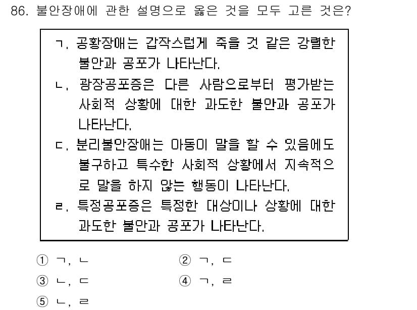 청소년상담사_2급(1교시)(구) 2018년 86번 - 특목고 진학에 대한 불안감은 청소년이 사회적 상황에서 겪는 스트레스와 관... 에 관한 핵심 기출문제