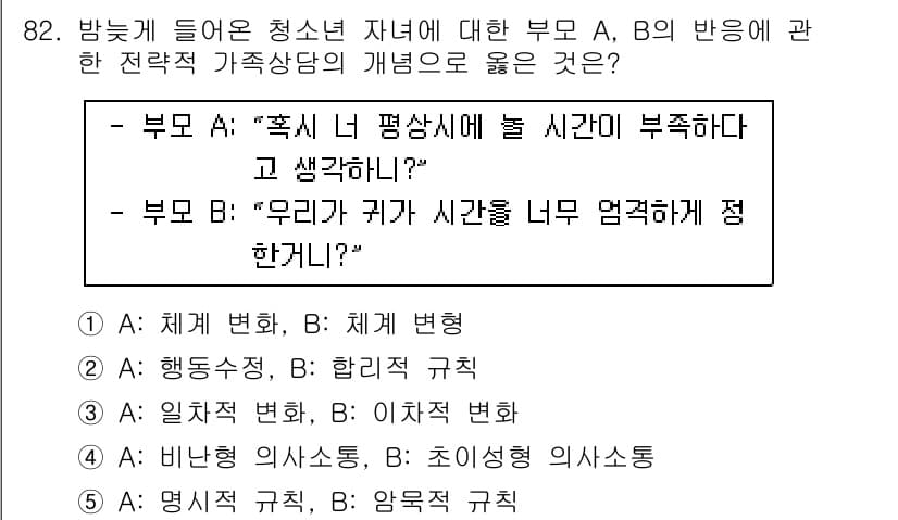 청소년상담사_2급(2교시)(구) 2015년 82번 - 정답과 핵심 포인트를 검수 중인 기출문제