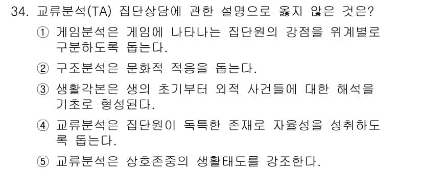 청소년상담사_2급(2교시) 2015년 34번 - 정답과 핵심 포인트를 검수 중인 기출문제