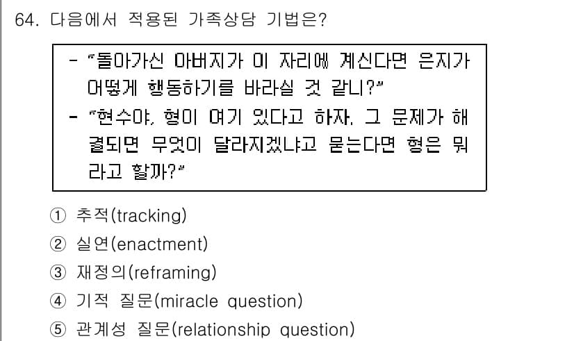 청소년상담사_2급(2교시)(구) 2017년 64번 - 정답과 핵심 포인트를 검수 중인 기출문제