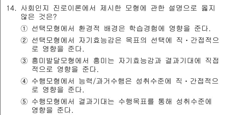 청소년상담사_2급(2교시) 2018년 14번 - 사회인지 진로이론에서 제시한 모형 중에서 '흡연모형에서 결과패턴을 통해 ... 에 관한 핵심 기출문제