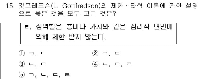 청소년상담사_2급(2교시)(구) 2019년 15번 - 갓프리드슨의 제안한 성역할 이론에 따르면, 성별에 따른 직업 선택은 사회... 에 관한 핵심 기출문제